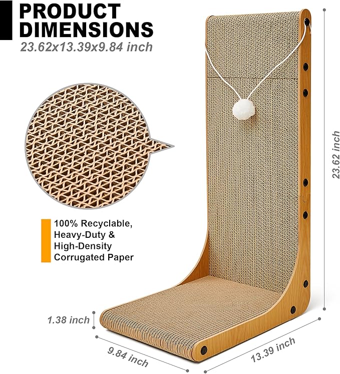 Value 2-Pack 23.6 Inch L-Shaped Cardboard Cat Scratcher, Dual Use Scratch Pad - Image 3