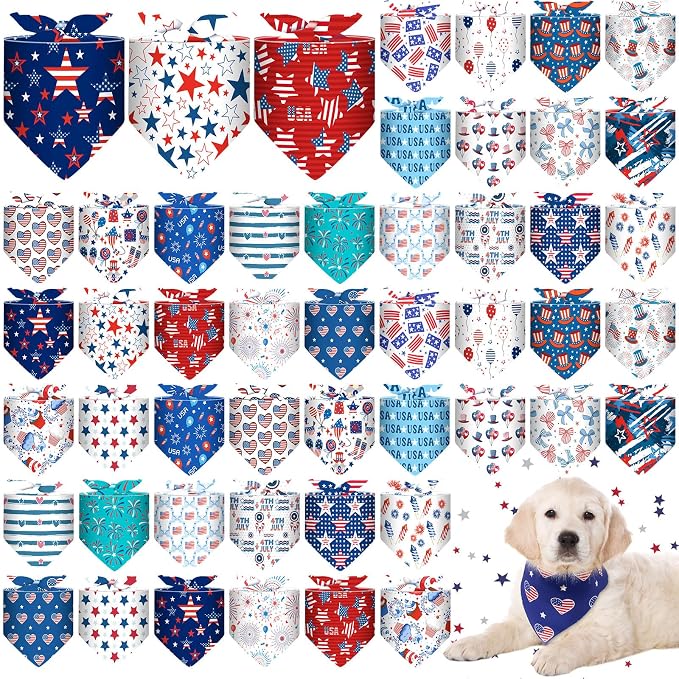 Sanwuta 48 Pcs 4th of July Dog Bandanas by Sanwuta