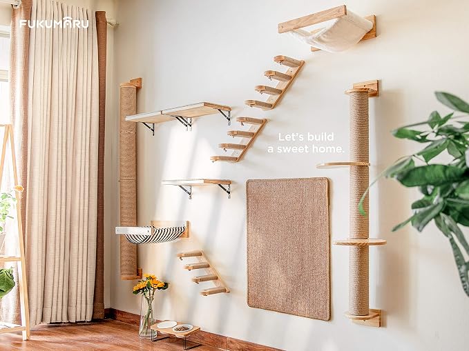 FUKUMARU Hammock Wall Mounted Cat Beds and Perches, Wooden Kitten Walls - Image 9