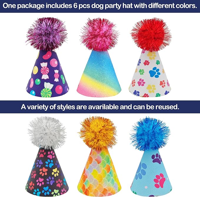 6pcs/Pack Mini Dog Party Hats for Small XS Cat Puppy Doggie Kitten Rabbit - Image 4