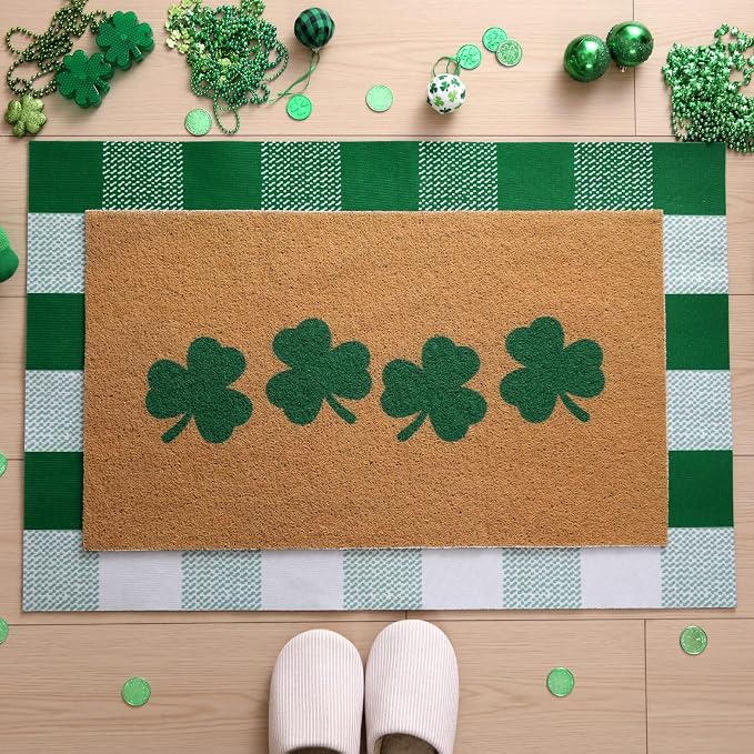 Tinideya 2 Pcs St. Patrick's Day Door Mat Shamrock Welcome Non Slip Green and - Image 8