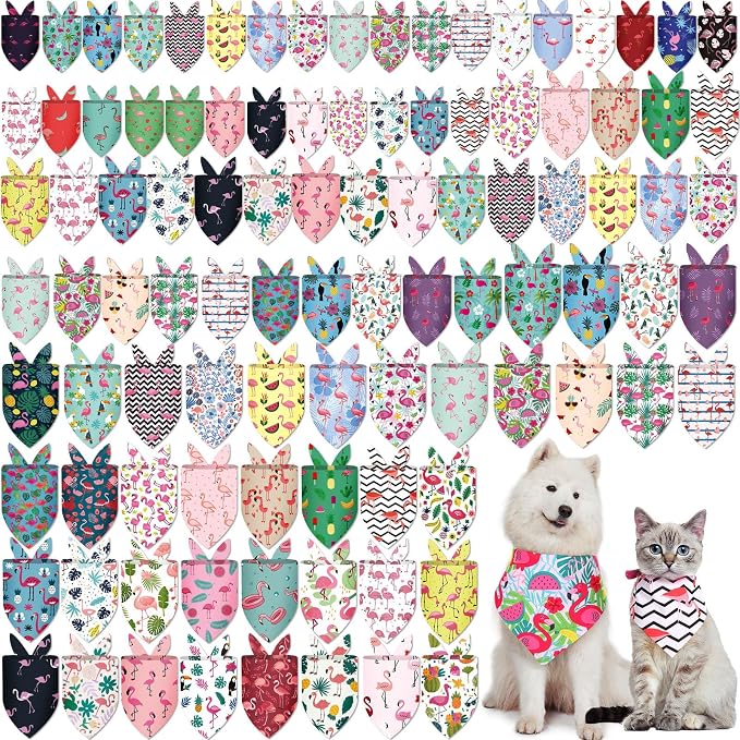 100 Pcs Dog Bandanas Bulk Hawaiian Dog Bandanas Summer 3 Sizes Washable by Huhumy
