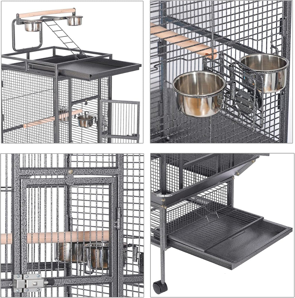 HSM 62 Inch Wrought Iron Bird Flight Cage with Rolling Stand - GlobalHabitat Supply