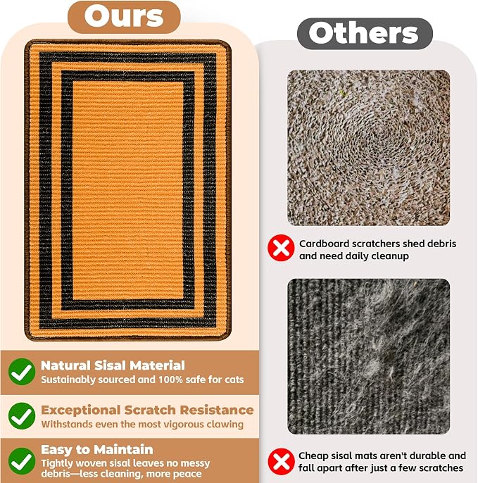 Cat Scratcher Mat, 23.6x15.7 Inch Natural Sisal Cat Scratch Pad, Horizontal Cat - Image 4