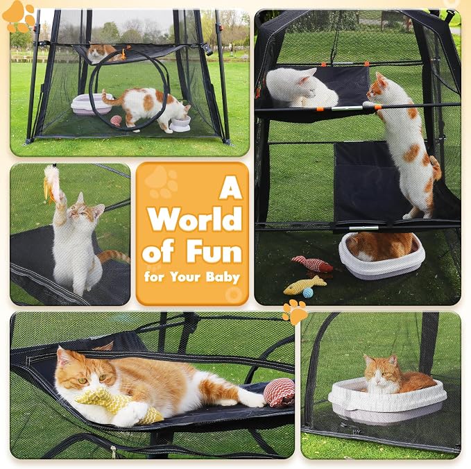 Extra Large Catio Outdoor Cat Enclosure, Rywell 3-Tier Spacious Outdoor Cat Tent - Image 9