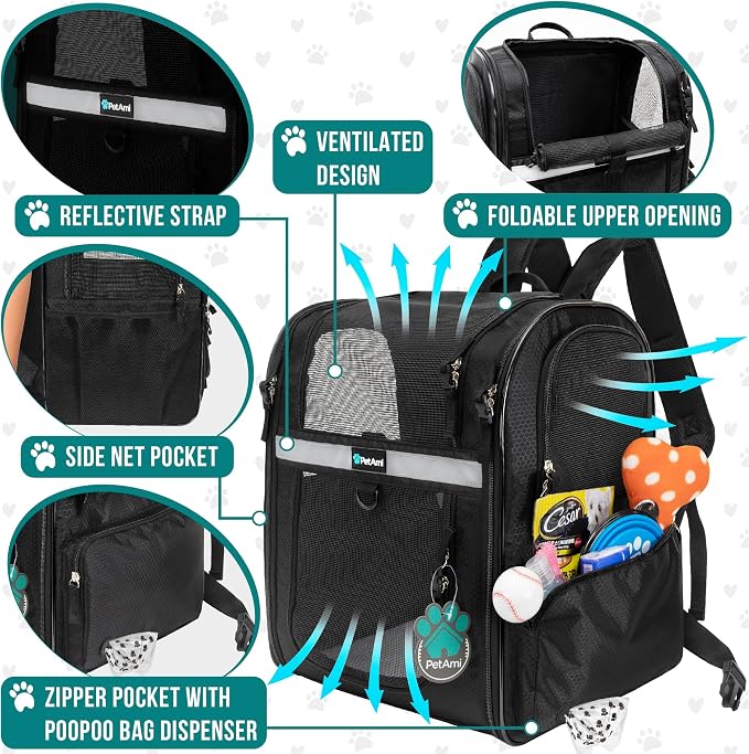 PetAmi Dog Backpack Carrier for Small Large Cat, Ventilated Pet Hiking Backpack - Image 3