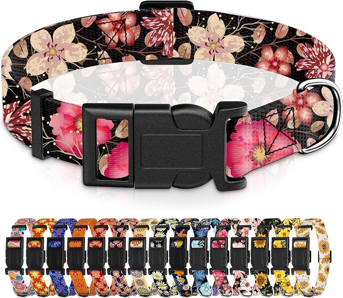 Dog Collar for Boys Girls, Floral Puppy Collar for Small Medium Large Dogs by Seyezo