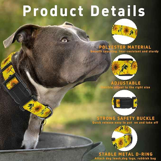 Dog Collar, Floral Boys Girls Puppy Collar, Adjustable Soft Pet Collar