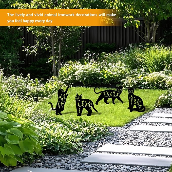 4 Pack Cat Metal Garden Decorative Stakes, Weather Proof Silhouette Statues - Image 6