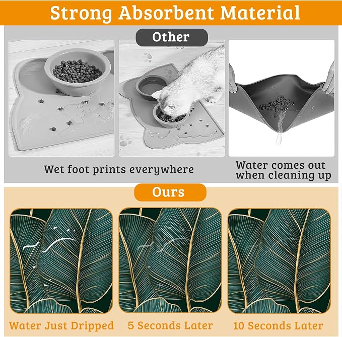 Tropical Palm Feeding Mat, Non-Slip Rubber Backing Mat, Cat Dog Accessories - Image 3