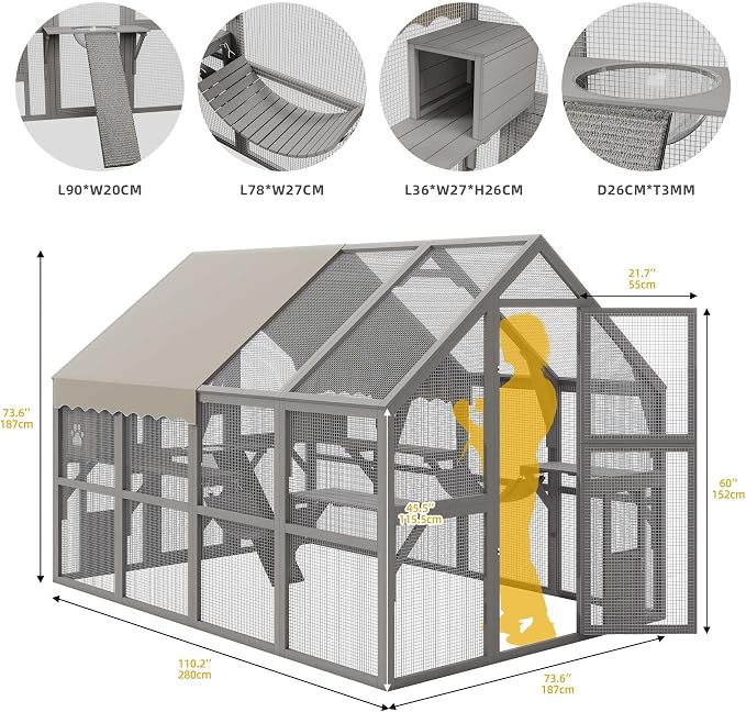 DWVO Extra Large Catio Outdoor Cat Enclosure, 110 inch Outside Cattery - Image 3