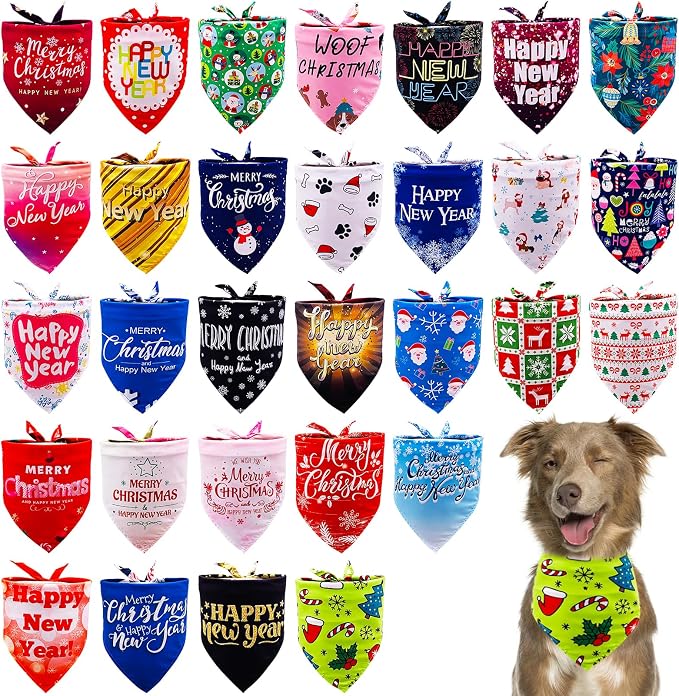 30 Pack Christmas Happy New Year Dog Bandanas Bulk 33 Inch Large Dog Bandanas by Bestwishforyou
