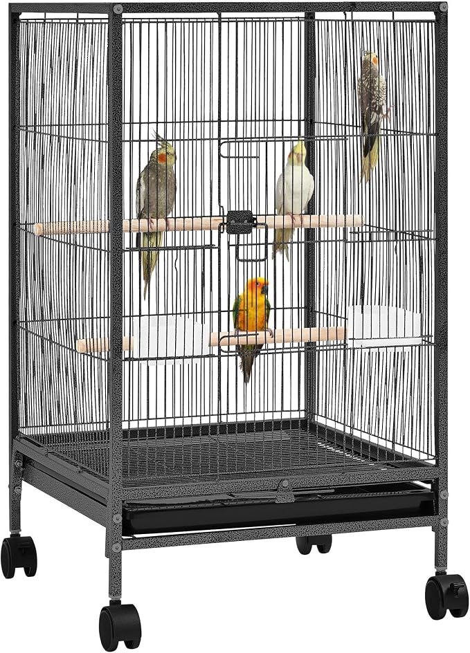 Yaheetech 35 inch Wrought Iron Bird Cage w/Play Open Top and Rolling Stand by Yaheetech
