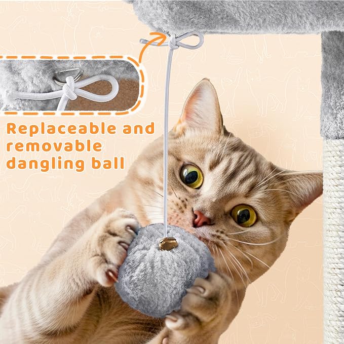 Yaheetech Cat Tree, 82.5in Large Tower w/Hammock, 2 Kitty-Ear Perches, 2 Cozy - Image 8
