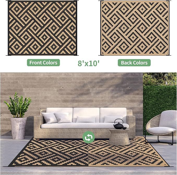 GENIMO Outdoor Rugs 8x10 Waterproof, Reversible Mats, Area Plastic Straw Rug - Image 4