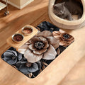 Black Brown Flower Feeding Mat, Artistic Absorbent Quick-Dry Cat Dog Food and by Unknown