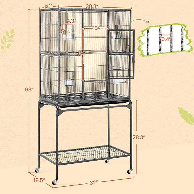 Yaheetech 63-Inch Wrought Iron Rolling Large Bird Cage - Image 4