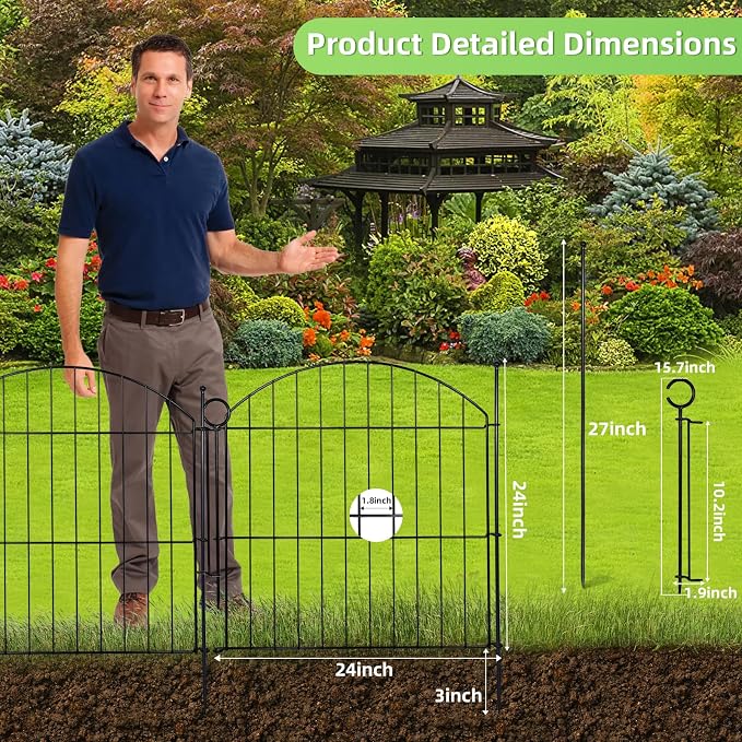 Decorative Garden Fence 24in x10ft, 5 Pack No Dig Fence Animal Barrier - Image 2