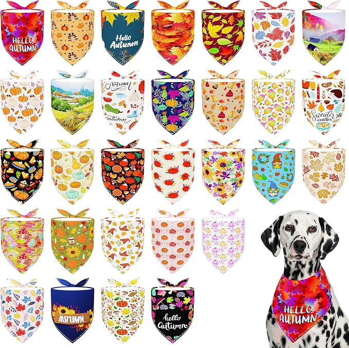 30 Pack Fall Dog Bandanas Bulk for Large Dogs 33 Inch XL Stitch Edge Dog by Bestwishforyou