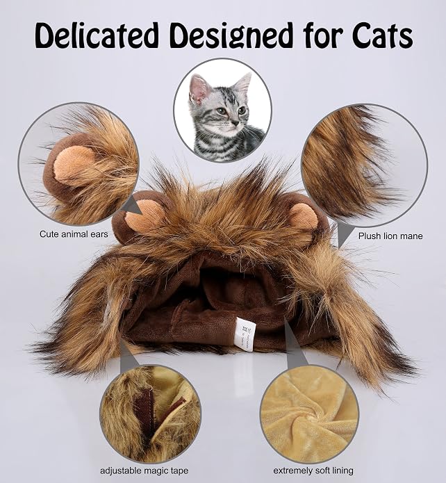 Onmygogo Lion Mane Wig for Cats and Dogs, Funny Pet Cat Costumes for Halloween - Image 3