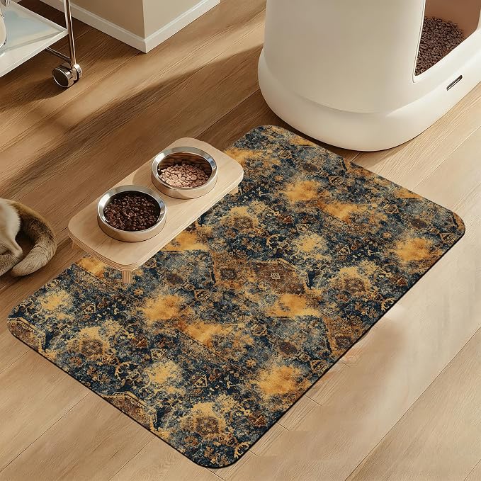 Grunge Boho Pet Feeding Mat for Floors–Christmas Stocking Absorbent Quick Dry by LUTASER