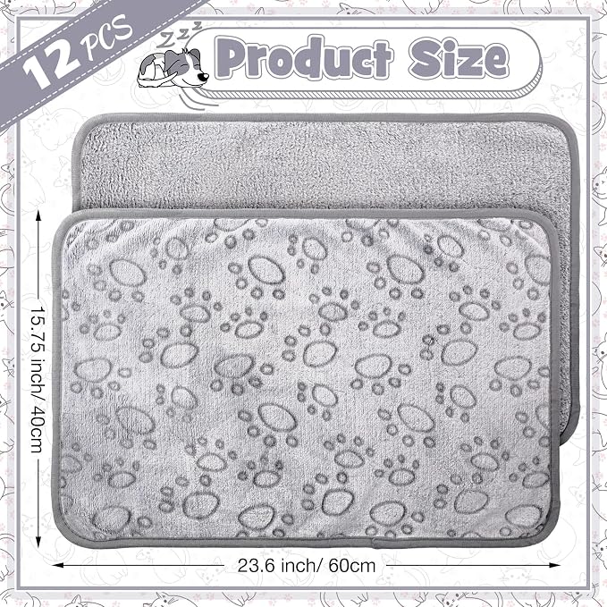 Tegeme 12 Pcs Pet Blankets Soft Fluffy Fleece Dog Cat Warm Paw Print Pattern - Image 2