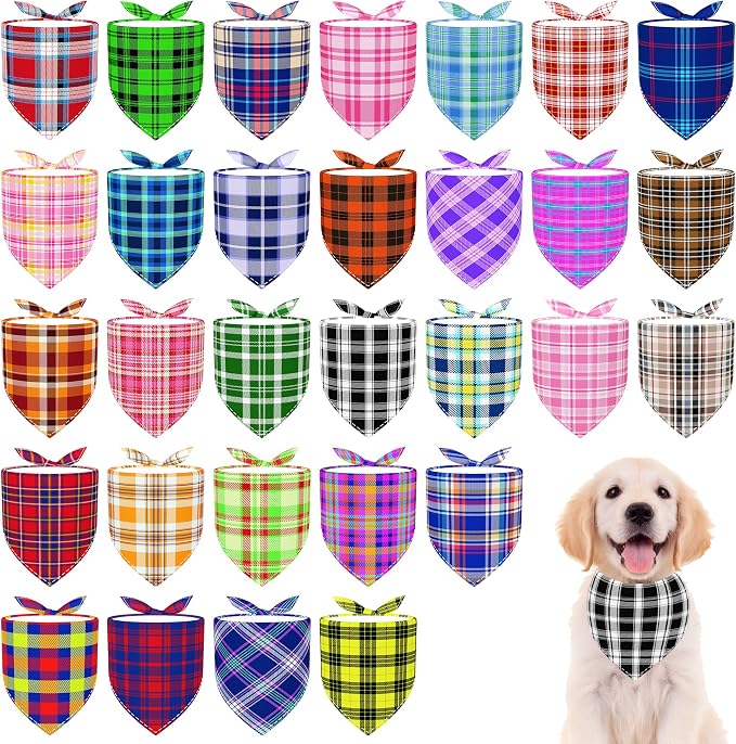 30 Pcs Plaid Dog Bandanas for Small Dogs Medium Stitch Dog Bandana Bulk by Bestwishforyou