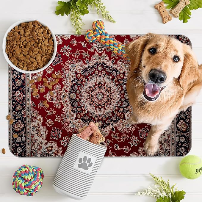 Vintage Carpet Boho Pet Feeding Mat, Absorbent Quick-Dry Cat Dog Food and Water - Image 7