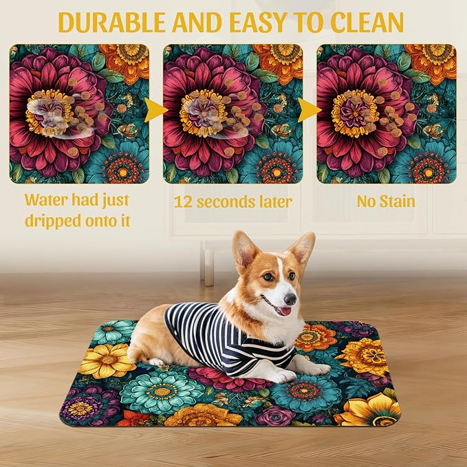 Vintage Floral Pet Feeding Mat, Fast-Dry Absorbent Dog and Cat Bowl Mat - Image 5