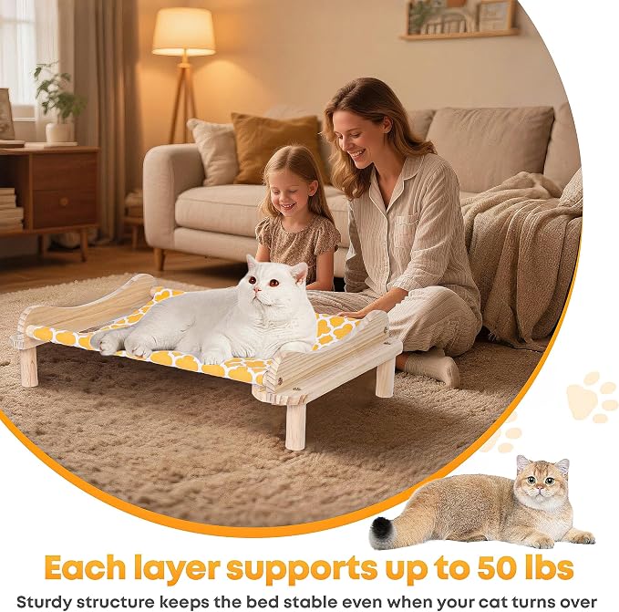 Elevated Wooden Cat Bed – 24"x15.7"x5.9" Breathable Hammock Pet Bed - Image 5
