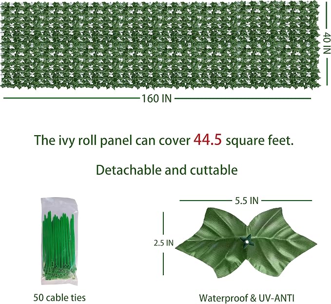 Artificial Ivy Privacy Fence Wall Screen, 40X160 in UV-Anti Faux Greenery - Image 2