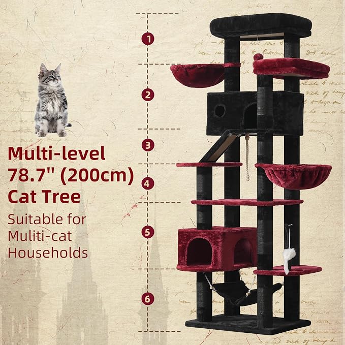 Gothic Cat Tree for Large Cats, 78.7" Tall Cat Tower for Indoor Cats Multiple - Image 2