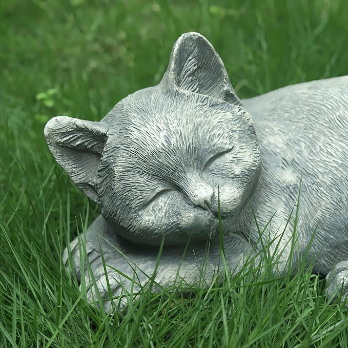 Garden Sleeping Cat Memorial Stone Cat Grave Marker Remembrance Kitten Statues - Image 4