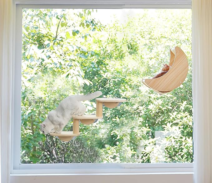 HAPYKITYS Window Cat Bed Moon Perches, Mounted - Image 3