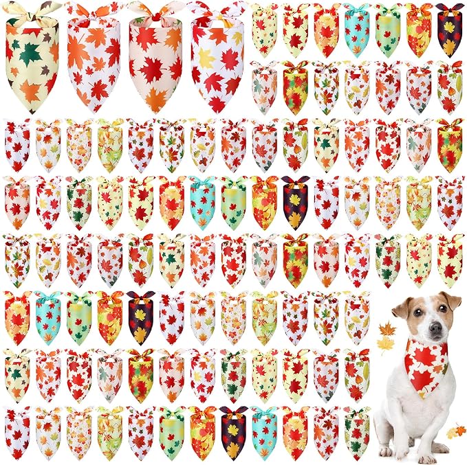 Chunful 100 Pieces Thanksgiving Dog Bandanas Bulk Fall Autumn Pet Bandanas by Chunful