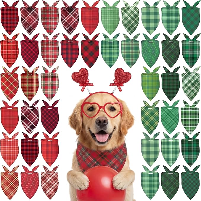Abbylike 50 Pcs St. Patrick's Day Dog Bandanas Bulk Green Plaid Bandanas by Abbylike