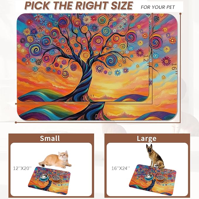 Abstract Tree Flowers Dog Food Mat - Image 2