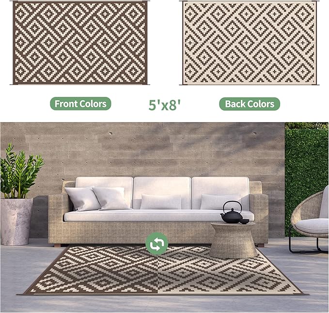 GENIMO 5x8 Outdoor Rug Waterproof, Reversible Mats, Outdoor Area Rug, Plastic - Image 4