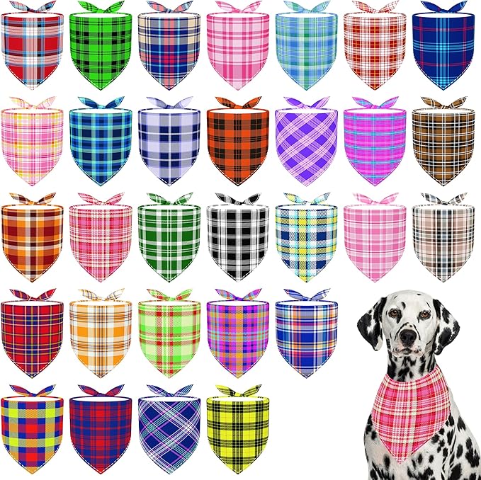 30 Pack Large Plaid Dog Bandanas Stitch Dog Bandana Bulk Reversible Print One by Bestwishforyou