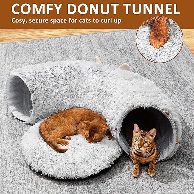Cat Tunnel with Cat Bed for Indoor Cats, Under Christmas Tree Soft Plush - Image 4