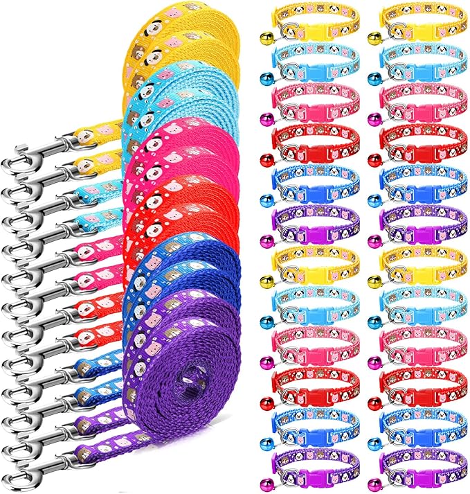 Amylove 48 Pcs Dog Collar and Leash Set, Polypropylene Adjustable Puppy Collars by Amylove