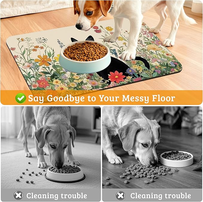 Dog Bowl Mat, Cat Black Pet Feeding Mat - Image 4