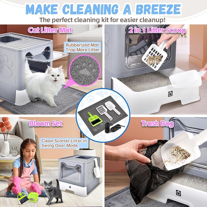 Enclosed Cat Litter Box with Lid Foldable Potty, Drawer Type Extra Large Cover - Image 6