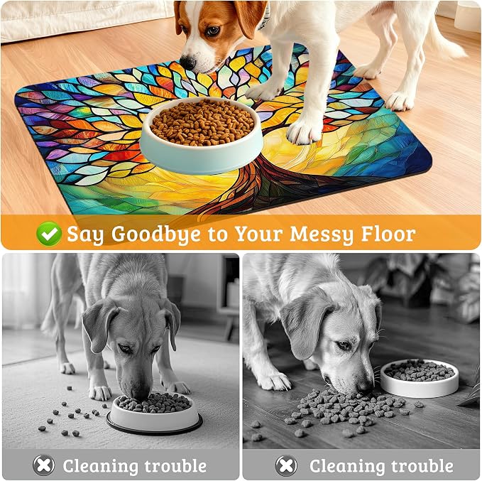 Tree of Life Feeding Mat, Colorful Tree Absorbent Quick-Dry Cat Dog Food and - Image 4