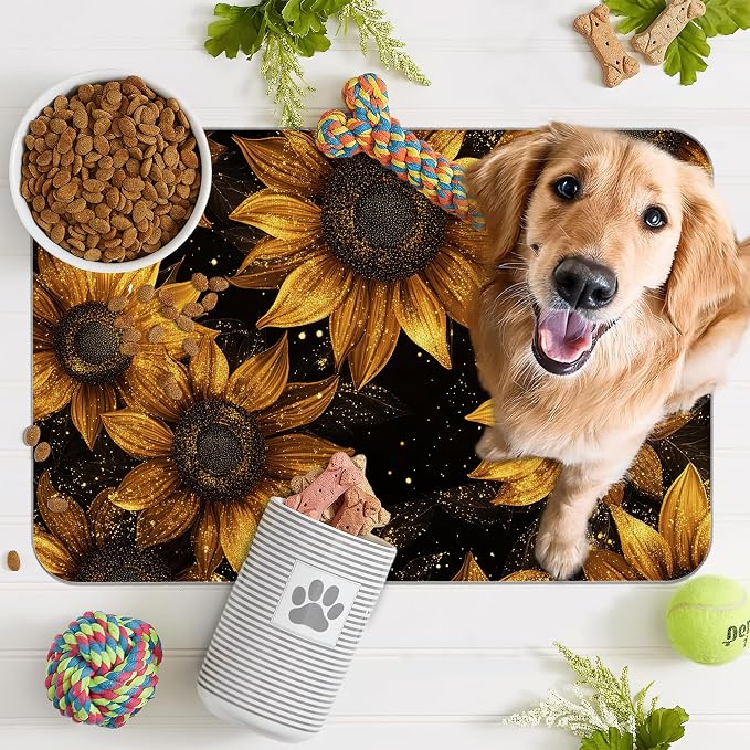 Sunflower Vintage Pet Feeding Mat, Absorbent Quick-Dry Cat Dog Food and Water - Image 7