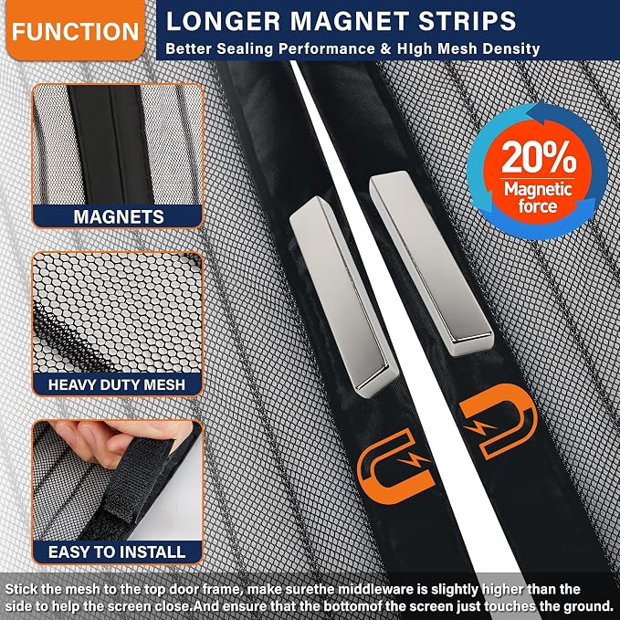 Magnetic Screen Door, Fit Door Size 35 x 80 Inches, Screen Doors - Image 3