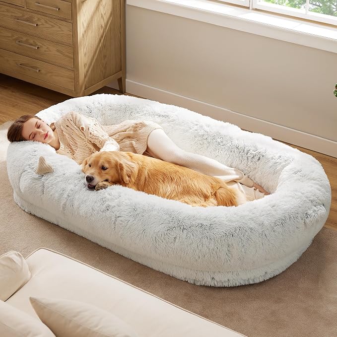 Bedsure Calming Human Dog Bed, Fluffy Faux Fur Orthopedic Pet Bean Bed by BEDSURE