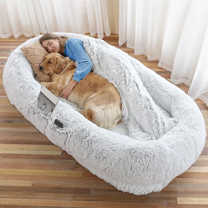 Human Dog Bed - 71"x45"x12" Fits You & Pets, Washable Faux Fur, Orthopedic by WROS