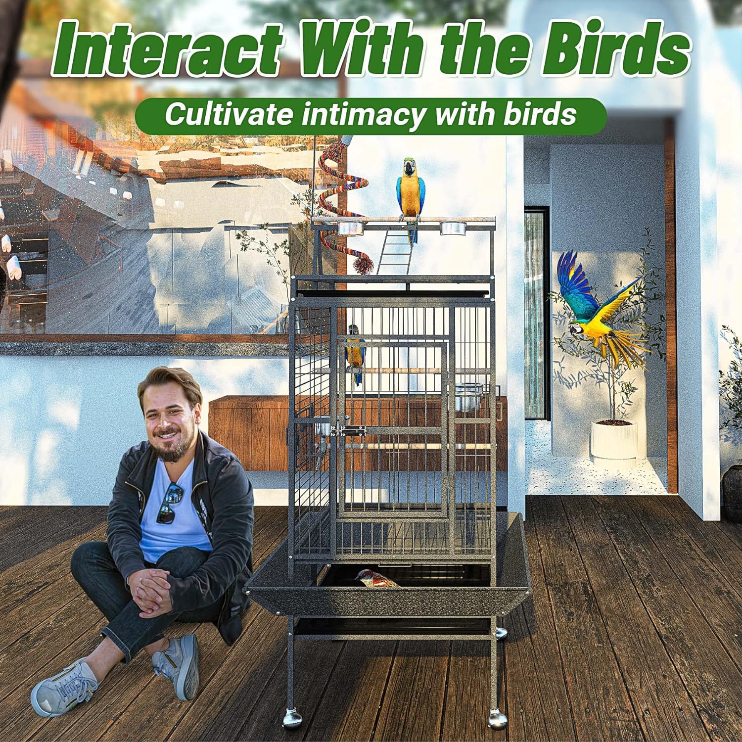 BOINN 82 Inch Wrought Iron Bird Cage with Rolling Stand - GlobalHabitat Supply