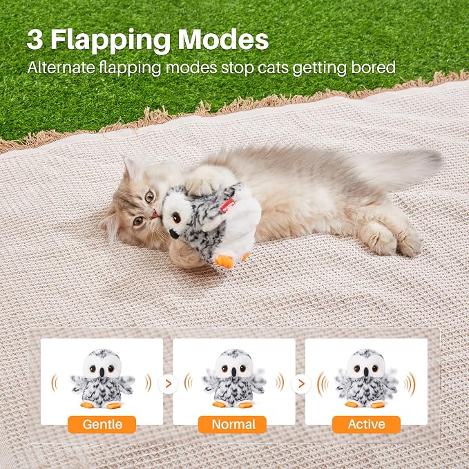 Potaroma Flapping Owl Cat Toys, Lifelike Bird Chirp, Rechargeable Touch - Image 3